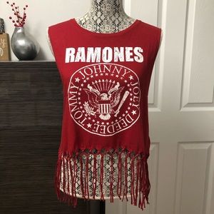 Divided (H&M) Burgundy Ramones Tassel Tank Top